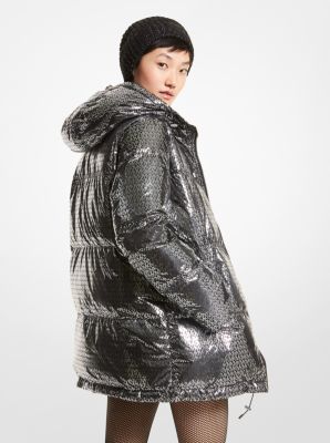 Metallic ciré hooded puffer jacket new arrivals