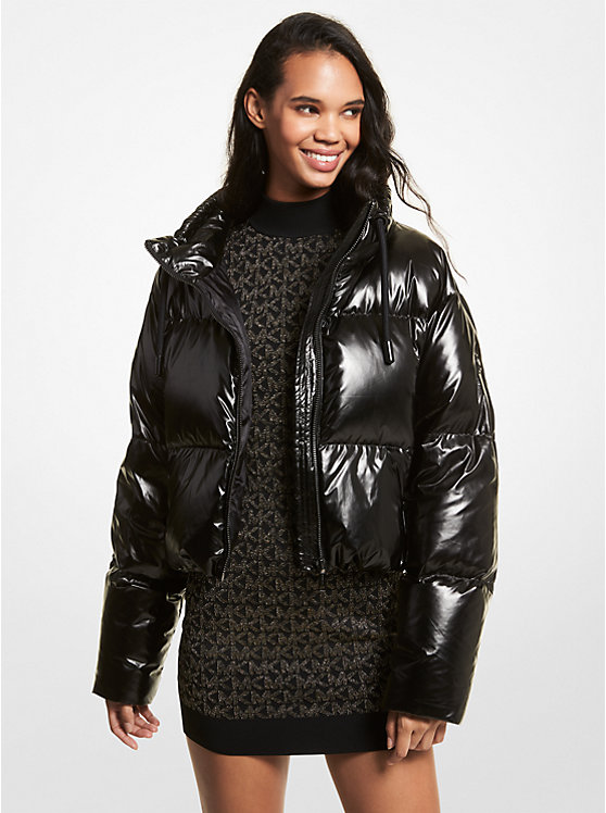 Quilted Glossy Ciré Cropped Puffer Jacket image number 0