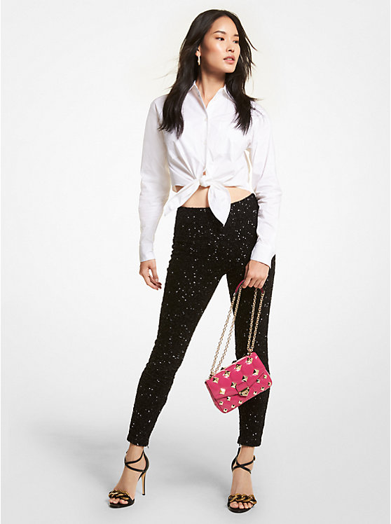 Sequined Stretch Mesh Leggings image number 0