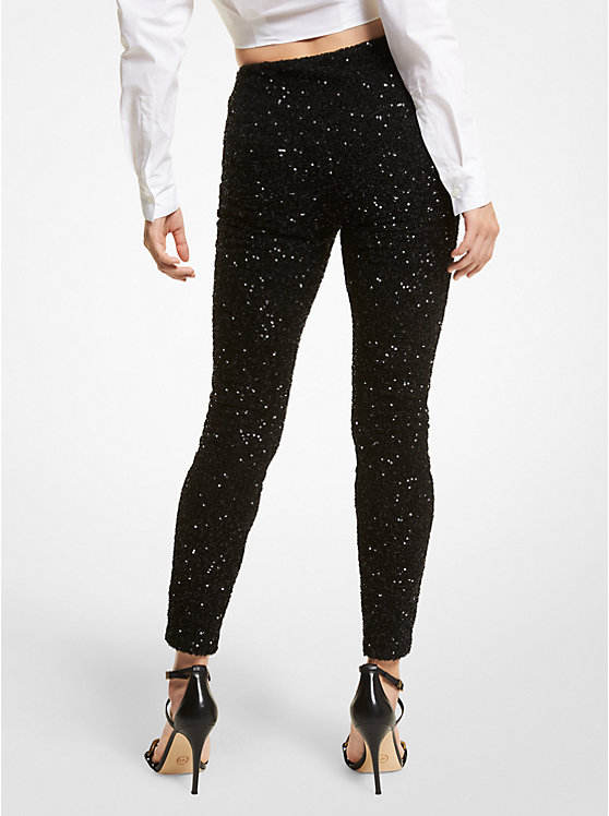 Sequined Stretch Mesh Leggings image number 1