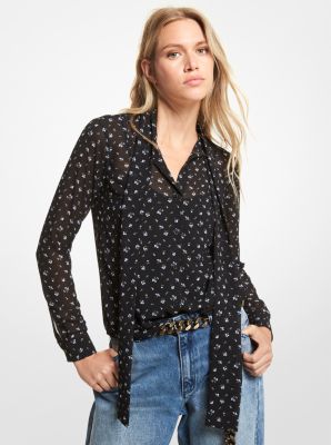 Michael Kors Women's 1X Plus Size Floral Keyhole Crepe Blouse, Black, $94,  NwT