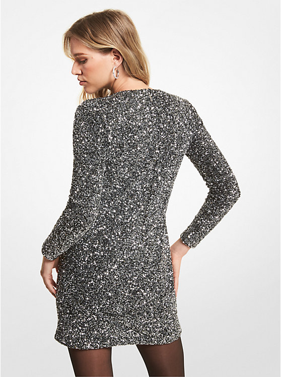 Sequined Stretch Mesh Mini Dress image number 1