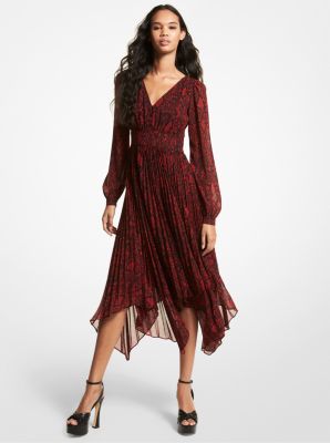 Snake Print Georgette Pleated Dress