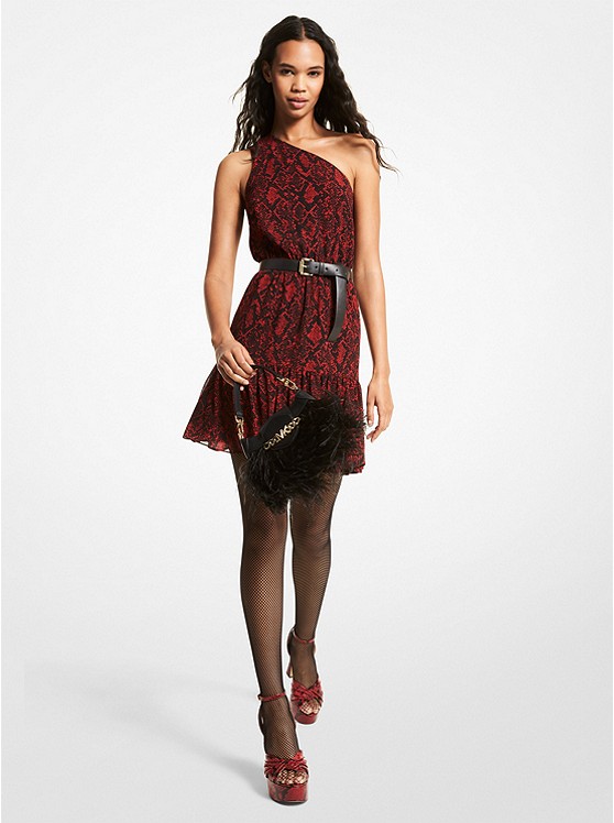 michaelkors.com | Snake Print Georgette One-Shoulder Dress