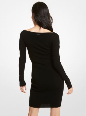 Ribbed Merino Wool Blend Cutout Dress in NEGRO | Michael Kors