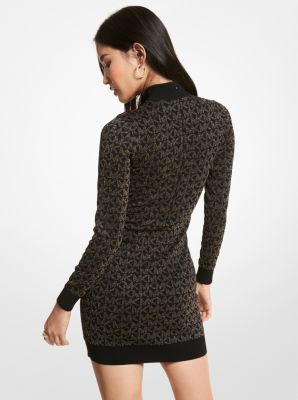 Metallic Logo Jacquard Mock Neck Dress image number 1