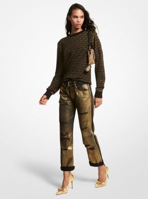 Metallic Distressed Denim Jeans Michael Kors Canada