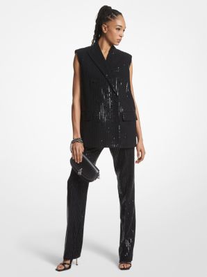 Pinstripe Sequined Crepe Sleeveless Blazer image number 0