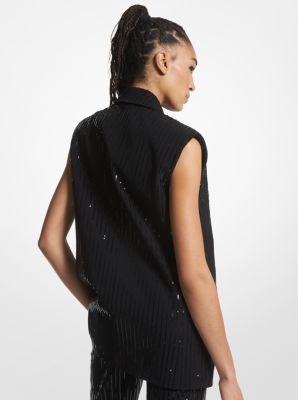 Pinstripe Sequined Crepe Sleeveless Blazer image number 1