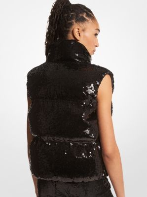 Gilet piumino trapuntato in tessuto cerato con paillettes image number 1