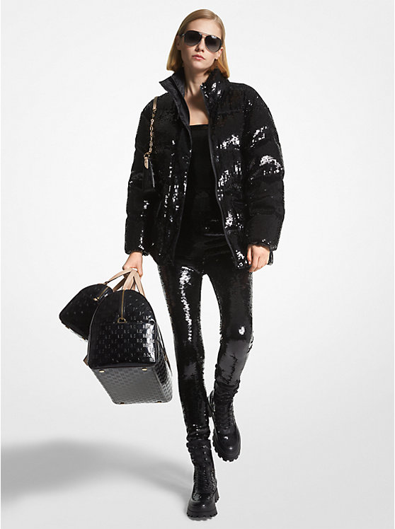 Sequined Ciré Quilted Puffer Jacket image number 0