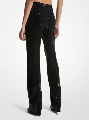 Pinstripe Sequined Crepe Straight-Leg Pants image number 1