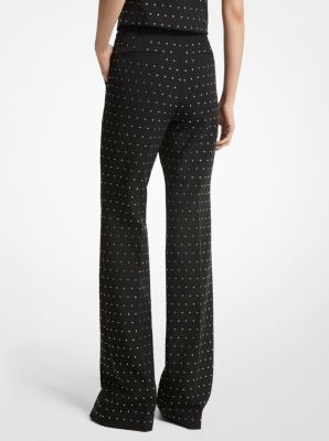 Bootcut-Hose aus Stretch-Krepp mit Kristallverzierung
