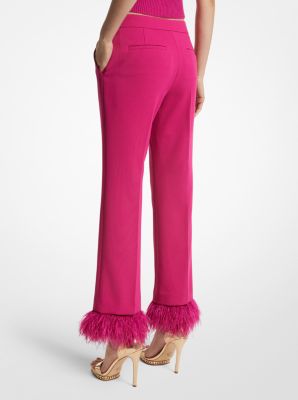 Detachable Feather Trim Stretch Crepe Pants