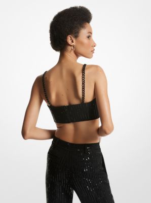 Pinstripe Sequined Crepe Bustier Top image number 1