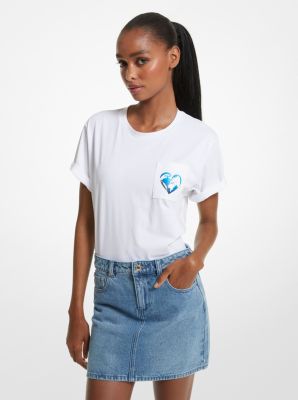 Logo Tape Organic Cotton Ruched T-Shirt | Michael Kors