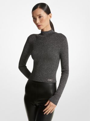 Metallic Ribbed Knit Cropped Sweater | Michael Kors Canada