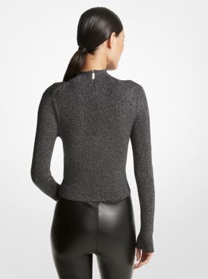 Metallic Ribbed Knit Cropped Sweater