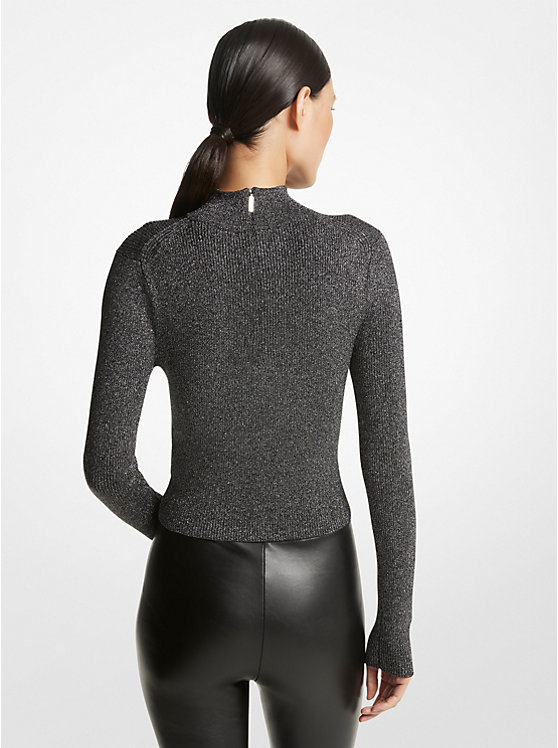 Metallic Ribbed Knit Cropped Sweater image number 1