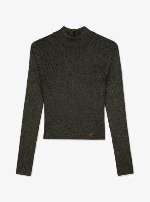 Metallic Ribbed Knit Cropped Sweater image number 0