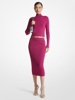 Metallic Ribbed Knit Pencil Skirt image number 0