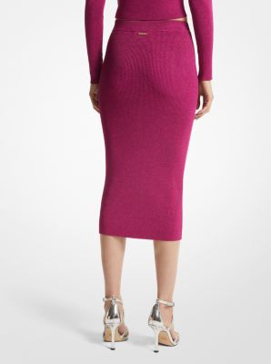 Metallic Ribbed Knit Pencil Skirt image number 1