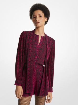 Snake Print Georgette Neck-Tie Romper | Michael Kors