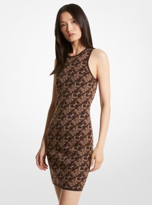 Michael Kors Leopard Jacquard Midi Dress in Natural