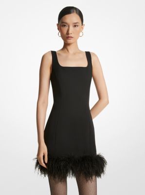 Feather Trim Stretch Crepe Shift Dress image number 0