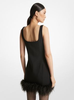 Feather Trim Stretch Crepe Shift Dress image number 1
