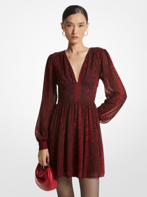 Snake Print Georgette V Neck Dress