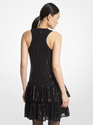 Pinstripe Sequined Georgette Halter Dress image number 1