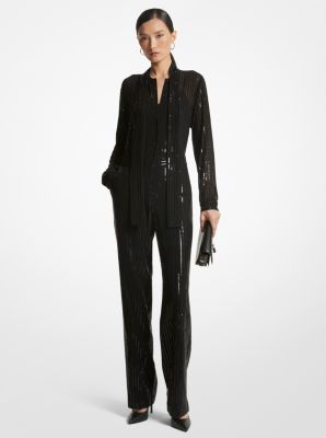 Pinstripe Sequined Georgette Jumpsuit image number 0