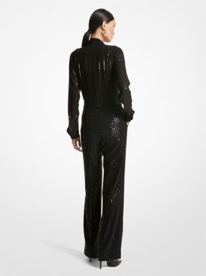 Pinstripe Sequined Georgette Jumpsuit image number 1