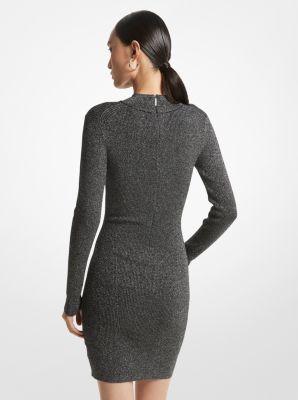 Metallic Ribbed Stretch Knit Mock Neck Dress image number 1