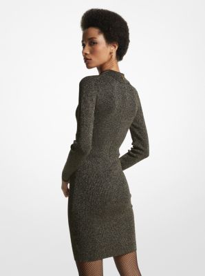 Metallic Ribbed Stretch Knit Mock Neck Dress image number 1