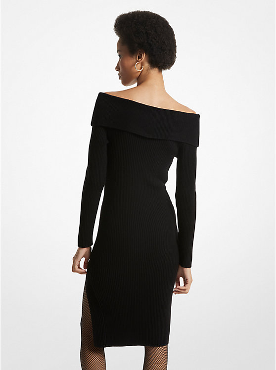 Off-The-Shoulder Ribbed Wool and Cashmere Dress image number 1