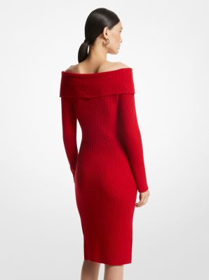 Off-The-Shoulder Ribbed Wool and Cashmere Dress image number 1