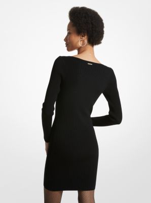 Square Neck Ribbed Knit Dress