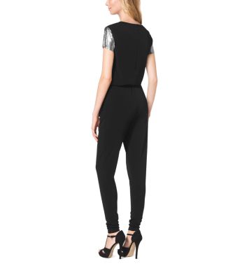 Mesh-Sleeve Jersey Jumpsuit