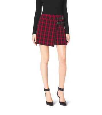 Buckle-Embellished Plaid Skirt 