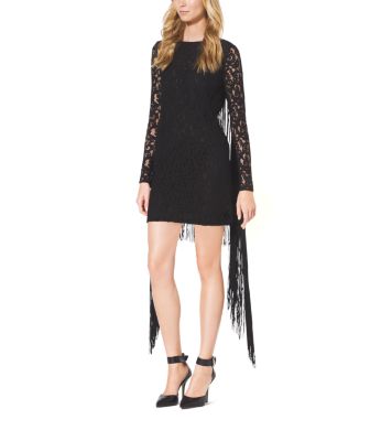 Lace-Sleeve Fringe-Trimmed Dress | Michael Kors