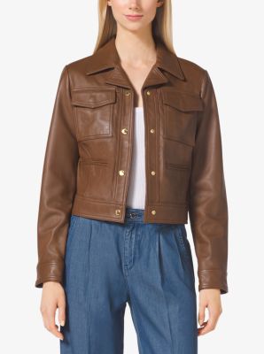 Michael kors patch pocket leather best sale jacket