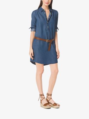 michael kors denim maxi shirt dress