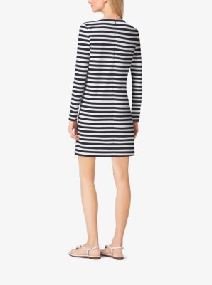 Zip-Detail Striped Dress