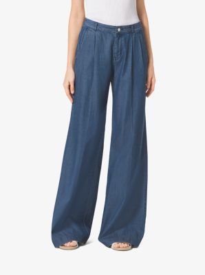 Chambray Wide-Leg Pants