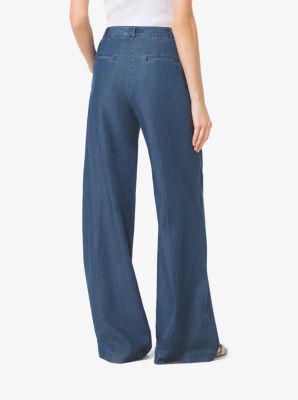 Chambray Wide-Leg Pants