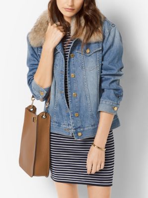 michael kors jean jacket with fur