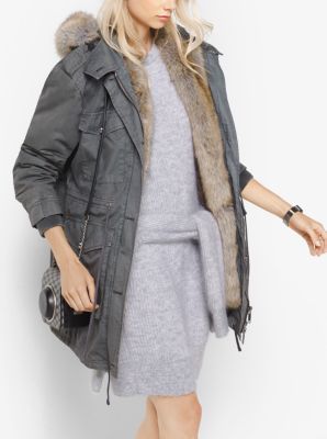 Grey fur lined parka on sale