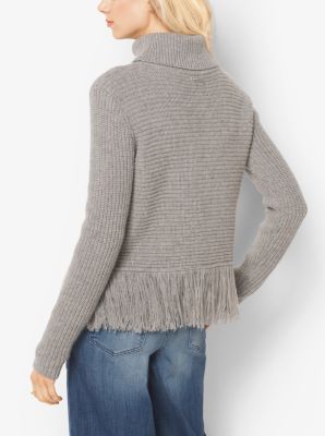 Fringed Merino Wool and Cashmere Turtleneck